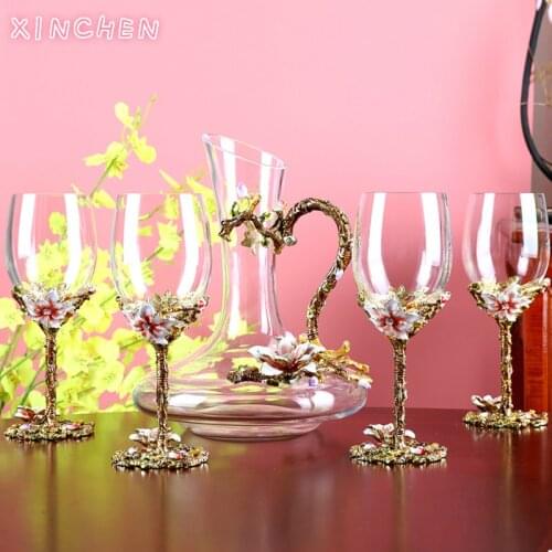 XINCHEN Enamel Color Lead Free Crystal Red Wine Glass Decanter Set Creative Goblet Wine Glass High-end Wedding Gift