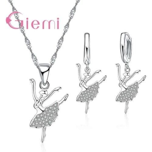 Beautiful Dancing Girl Crystal Hoop Earrings Fashion 925 Sterling Silver Necklace Drop Pendant For Women Wedding Promotion