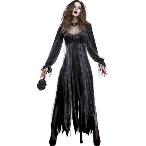 Umorden Black Horror Ghost Dead Corpse Zombie Bride Costume Long Bridal Dress Women Adult Halloween Scary Cosplay Costumes