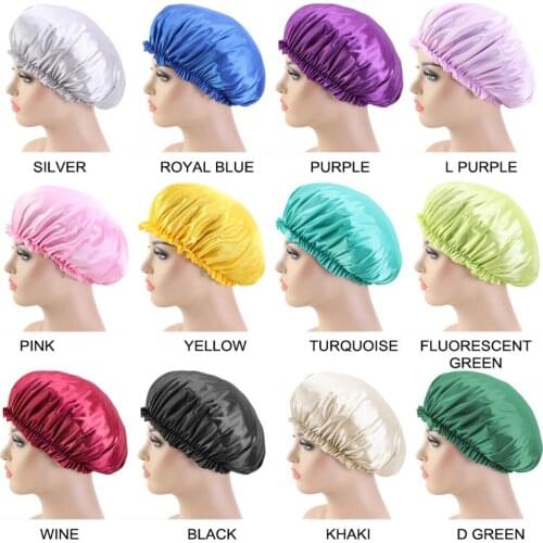 2020 Fashion African Women Solid Satin Hat For Nght Sleep Bonnet Cap Hair Ce Head Wrap Big Headwear Ladies Headwrap