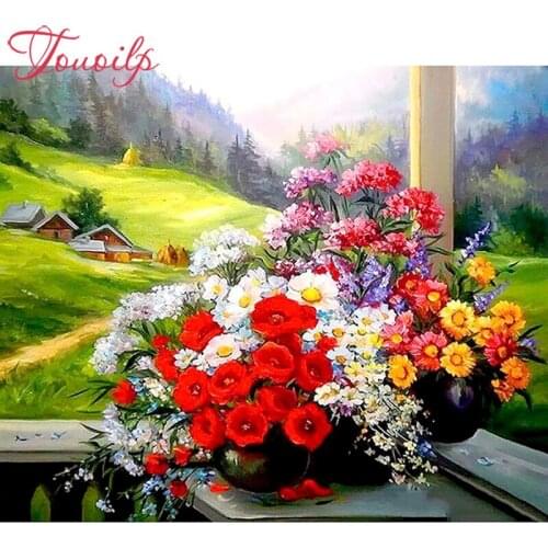 5D DIY diamond embroidery View from the window 3d diamond painting poppy Cross Stitch full square Rhinestone mosaic decoration