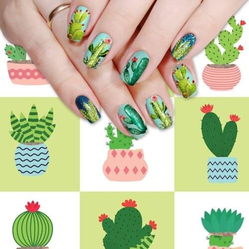 BeautyBigbang 3pcs/set Nail Art Stickers Green Cactus Potted Aloes Image Water Decals Nails Sticker Art Decoration Wraps