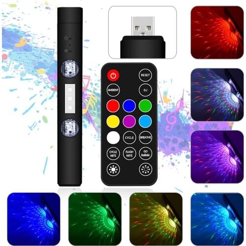 Wireless Car Interior LED Lights, USB Rechargeable Car Interior Atmosphere Lights, Lamp Decoration with Multi Colors, Music Sync