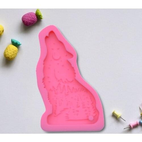 Shiny Wolf Keychain Epoxy Resin Mold Necklace Pendant DIY Crafts Silicone Mould