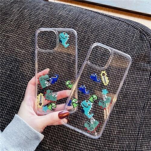 Glitter Dynamic Liquid Phone Case for iPhone 12 mini 12 11 Pro MAX 6 7 8 Plus X XR XS MAX Cartoons dinosaur Cover