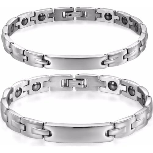 BONISKISS Fashion Bio Energy Healthy Magnetic Stainless Steel Lovers' Bracelet for Men Therapy Magnets Bangle
