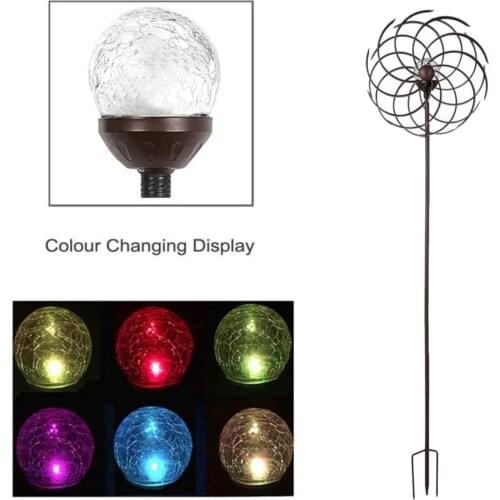 Bronze Iron Solar Powered Windmills Wind Spinner Led Multi-Color Lights Wind Sculptures Yard Yard Patio Terrace Decorative Art