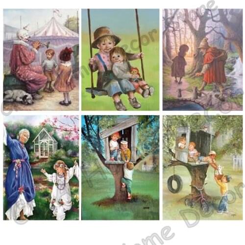 Grandparent Cartoon Playing Children Drill Resin Ribbon Mosaic 5D Diy Embroidery Diamond Painting 3D Cross Stitch Kits crafts