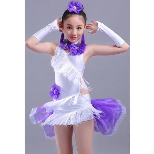 Girls Tassels Latin Dancing Dress Kids Samba Dancewear Costumes Outfits Children Professional Ballroom Salsa Latin Fringe Dress