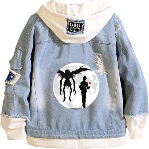 Anime Death Note Coat Teens cowboy Cosplay Jacket Men Women Casual Denim Hooded Loose coat Cartoon Hooded