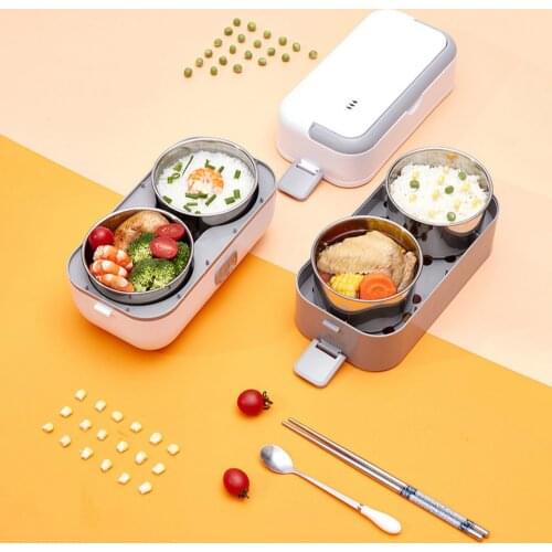 Electric Lunch Box Stainless Steel Portable Food Warmer Heater for School Office 2 Layer Portable Food Warmer Heating 300W