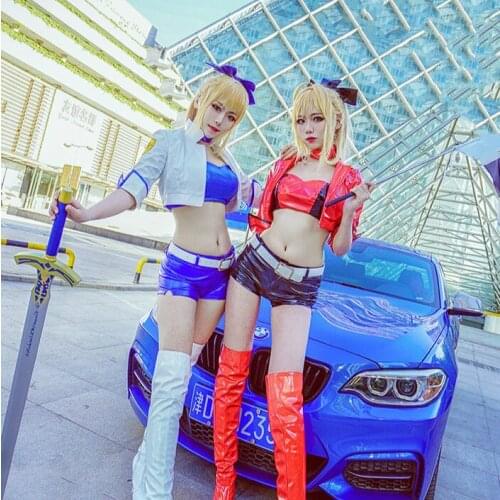 Fate Stay Night Grand Order Saber Type Moon Racing Suit Jacket Coat Shorts Uniform Outfit Anime Cosplay Costumes