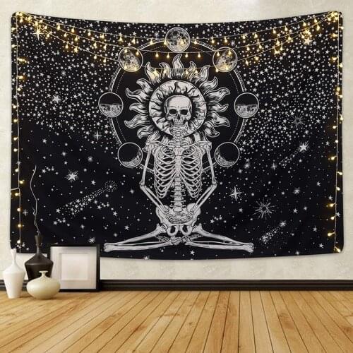 Skull Tapestry Meditation Skeleton Solar Iris mandala Tapestry bohemian decor Wall Tapestry hippie macrame wall hanging carpet