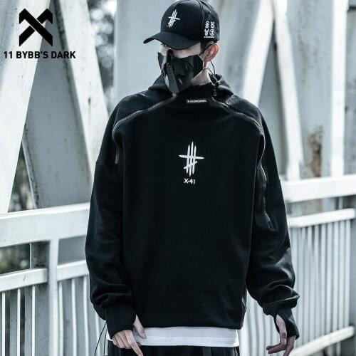 11 BYBBS DARK Irregular Zipper Hoodie Men Harajuku Hip Hop Streetwear Hoodie Sweatshirts 2021 Spring Cotton Pullover Oversized