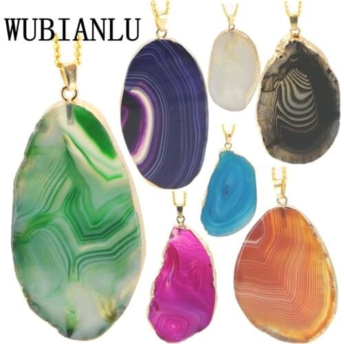 WUBIANLU Irregular Natural Stone Agat Choker Necklace Women Gift 80cm Long Necklaces Pendants Neck Chokers Trendy Party Jewelry