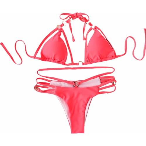 Women Sexy Bra Panties Bikini Set Split Swimsuit with Chest Pad Swimwear for Beach Swimming Fashion pink dropshipping