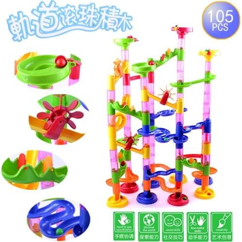 2016 New Hot Track Ball Building Blocks 3d Maze Pipeline Domino Educational Toys 105 PCS Race Deluxe Whosales Free shipping