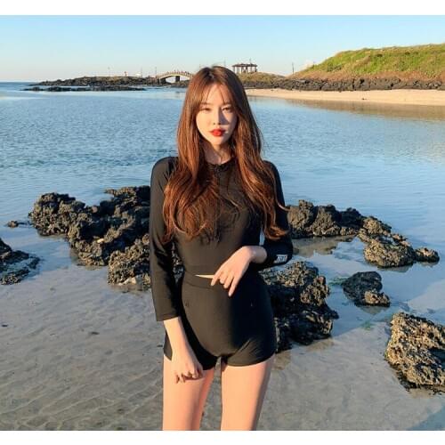 Korea Swimwear With Sleeves Girls Rash Guard Womens Swimming Suit Trendy Tankini Swimsuit For Women Rashgard Female Diving