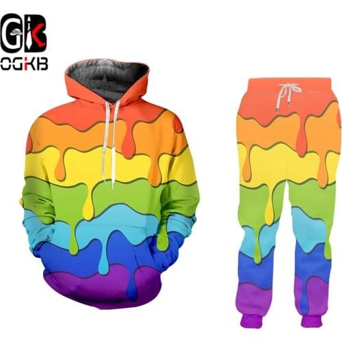 OGKB Hot Sale Autumn Winter 2 Pcs Suit New 3D Printing Color Splash Paint Harajuku Hoodie And Jogger Pants Plus Size Drop Ship