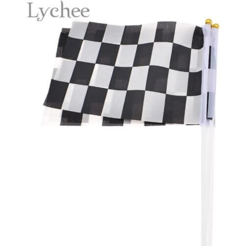 Lychee Life 5pcs Racing Flag Black White Checkered Flag Birthday Party Supplies Festival Decoration