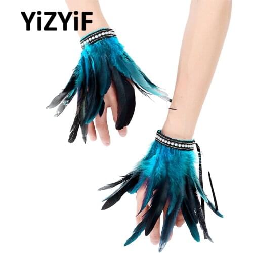 Feather Wrist Cuffs Arm Cuffs Gothic Punk Faux Pearl/Lace Real Natural Dyed Rooster Feather Wrist Cuffs Party Halloween Costume