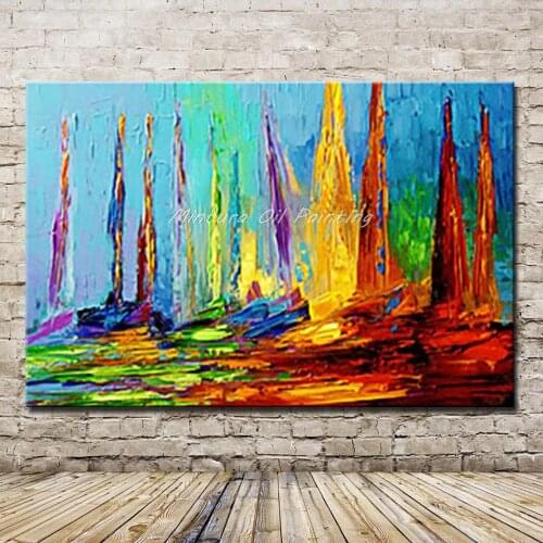 Mintura Art Hand Painted Palette Knife Boat Oil Painting For Living Room Home Decoration Wall Art Picture Canvas Paintings