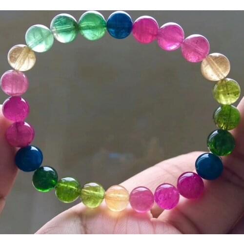 Natural Colorful Rainbow Tourmaline Quartz Crystal 8mm Round Beads Bracelet Tourmaline Bangle Drop Shipping AAAAAA Certificate