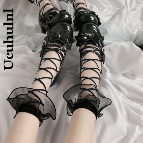 Ucuhulnl Japanese Lolita Sweet Lace Socks Black White Transparent Mesh Sexy Women Socks Summer Streetwear