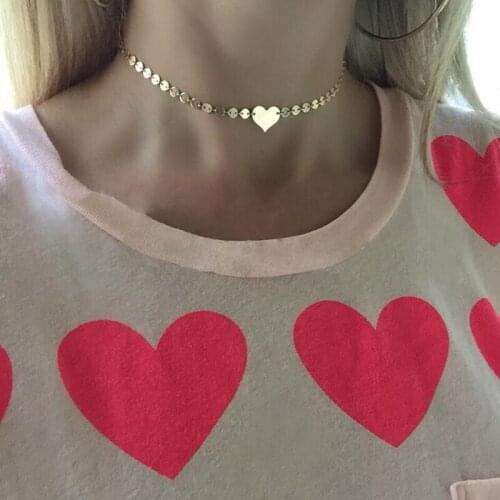 New Bohemia Sequin Heart Chocker Necklace Women Fashion Femme Gold Silver Color Necklace Chains Bijoux