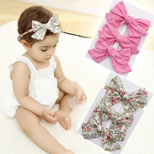 Newborn Bowknot Hairpins & Headband Sets Printed Floral Elastic Hairband Children Hair Accessories Girls Hair Clips Headwear