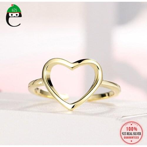 ElfoPlataSi 100% 925 Solid Real Sterling Silver Hollow Heart Openingl Ring Sizable 5 6 7 For Teen Girl Kid Xmas Gift ED213