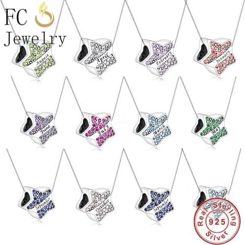 925 Sterling Silver Star With Birthstone Pendant Necklace For Women Chain Choker Trinket 2021 Summer