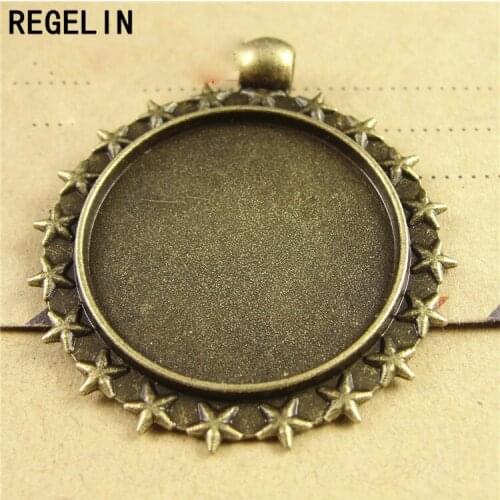 REGELIN Antique Silver/Antique Gold Pendant Setting 10pcs/lot Fit 25 mm Cabochon Tray Spacers Vintage DIY Jewelry Accessories