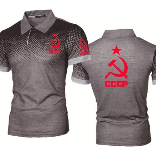 Summer new Mens POLO shirt CCCP Russian USSR printing high quality Cotton Gradient Fashion casual Mens short sleeve