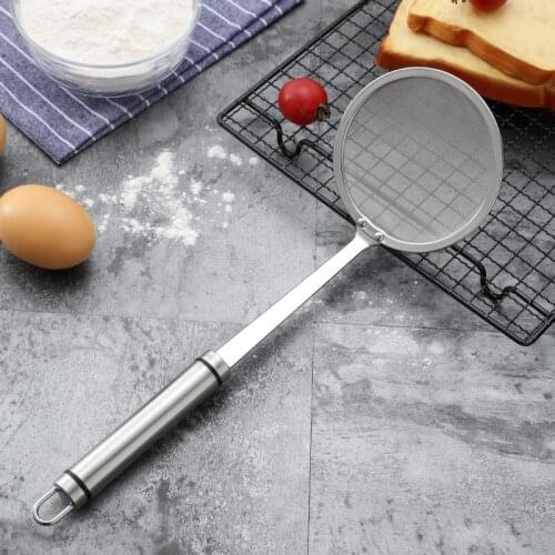 304 Stainless Steel Kitchen Flour Handheld Screen Mesh Strainer Flour Sieve Oil Strainer Colander