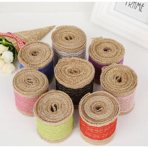 Width 6cm 2M/Roll Natural Jute Burlap Hessian Ribbon with Cotton Lace For Rustic Wrap Gift Packing String Wedding Decoration