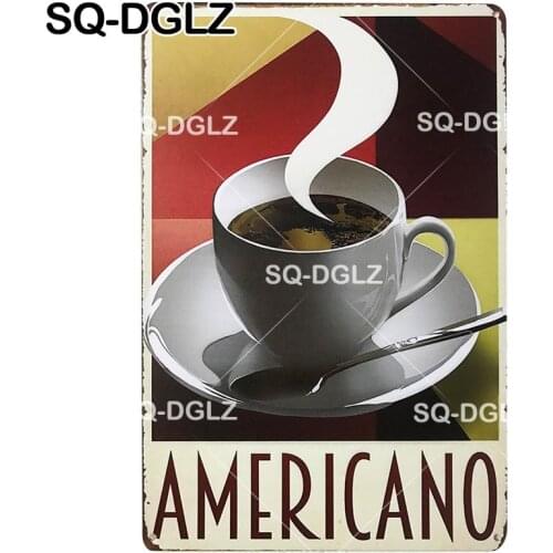 [SQ-DGLZ] AMERICANO Metal Sign Vintage Tin Sign Cafe Wall Pub Bar Decor Coffee Metal Crafts Plaques Art Poster Painting