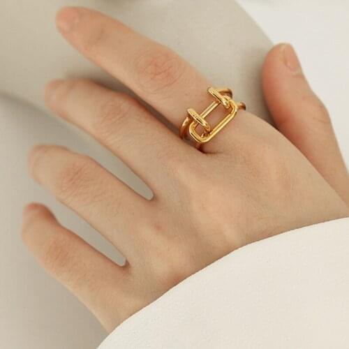 SRCOI Fashion Simple Hollow Opening Double Layer Line Rings Temperament Geometric Women Girls Jewelry Birthday Party Daily Gift