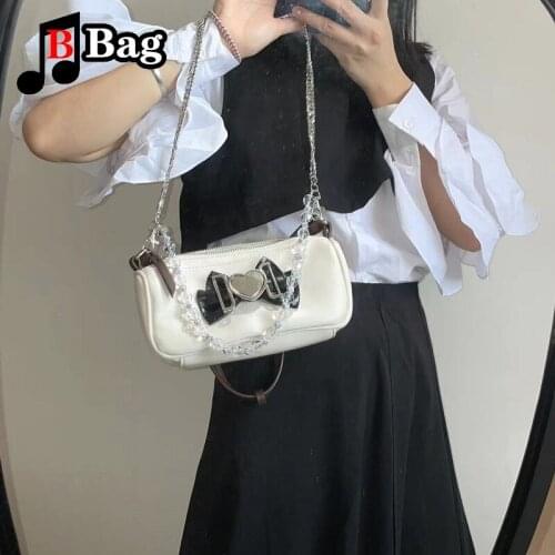 Womens Girl Shoulder Bags Love bow lock punk Messenger Bags Y2K female Metal pendant underarm Bag Handbag with straddle bag