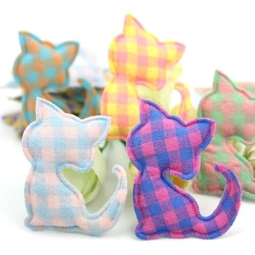 36Pcs 4*4.5cm Plaid Fabric Cat Padded Appliques For Baby Headwear Hairpin Handmade Decor Crafts Accessories Wholesale