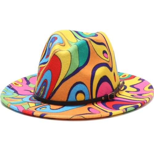 2020 Colorful fedora hats for women fashion Flat wide Brim Panama Wool Felt Jazz Fedora Hats for men goth top wedding Hat