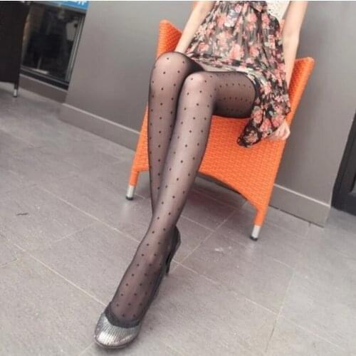 Womens Tights Classic Small Polka Dot Silk Stocking Thin Lady Sexy Pantyhose Female Nightwear Hosiery