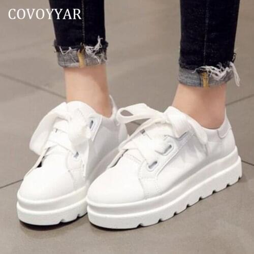 COVOYYAR White Platform Women Sneakers 2021 Shoes for Women Lace-up Tennis Woman Vulcanize Shoes Casual Flats WSN449