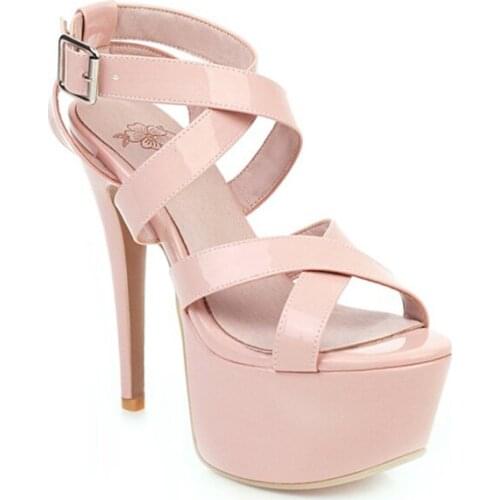 New Sexy 14.5cm High Heels Open Toe Stiletto Plus Size 40-48 Ankle Strap Waterproof Platform Summer Sandals Womens Shoes