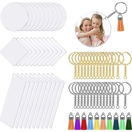 Diy Tassel Acrylic Round Square Rectangle Keychain Couple Pendant Key Ring Set