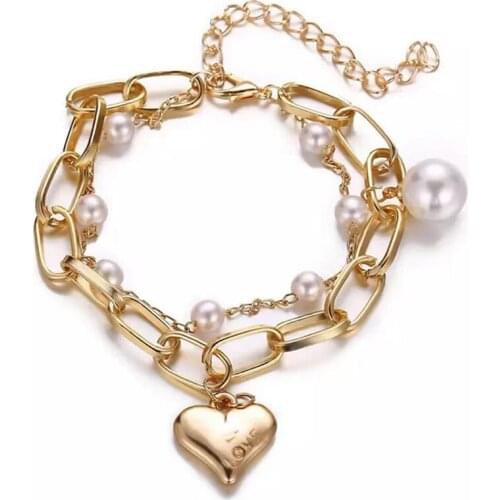 Bohemian Gold Beads Pearl Bracelets for Women Fashion Beaded Charm Bracelets Pearl Pendant chain Bracelets Women Jewelry