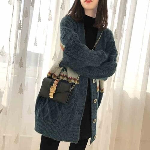 Loose Korean Knitwear Winter Jacket Women Sweater Mujer 2019 Autumn New Long Section Retro Twist Knitted Cardigan Jumper f1737