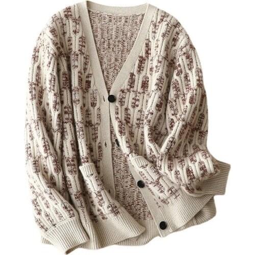 SHUCHAN Vintage Women Cardigan Single Breasted V-Neck Korean Fashion 2021 Oversized Sweater Korean Fashion Top