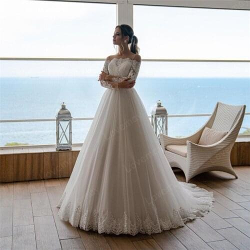 Long Sleeves Princess Wedding Dresses 2021 A Line Bridal Gown Lace Appliques Vestidos De Novia Formal Boho Bride Dresses