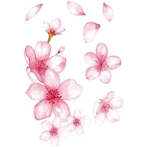 100MM×65MM Flower Tattoo Sticker Waterproof Lasting Female Wind Blowing Cherry Blossom Fairy Pink Peach Flower New Product